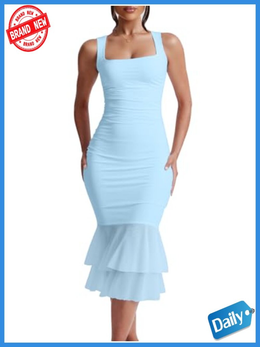 Sleeveless Bodycon Midi Dress, Ruched Ruffle Maternity Wedding Guest
